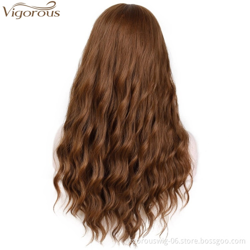 Vigorous Long Wavy Women's Wig 24 Inch Synthetic Brown Hair With Bangs Natural Wavy High Temperature Fiber Wig